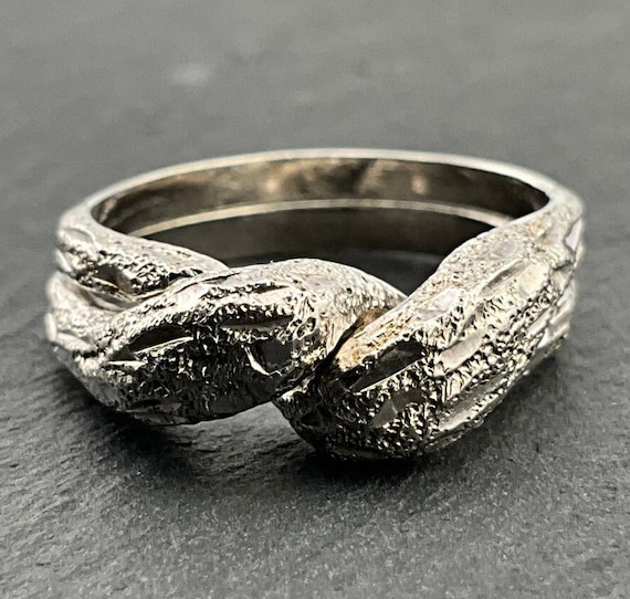 Vintage Interlocking Sterling Silver Textured Ban… - image 1