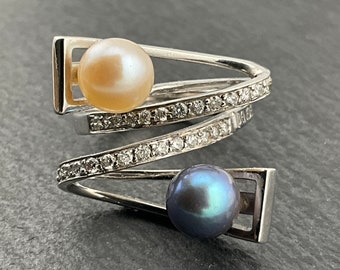 Vintage 18 Karat Gold Diamant & Perle Ring, UK Größe O, US Größe 7, EU Größe 54