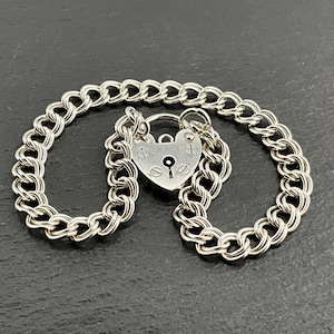 Vintage Sterling Silver Heart Padlock Charm Bracelet