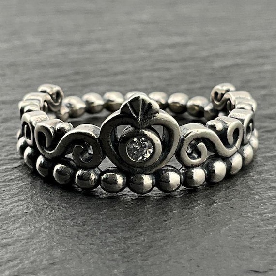 Genuine Pandora Cubic Zirconia Sterling Silver Crown Band Ring, UK