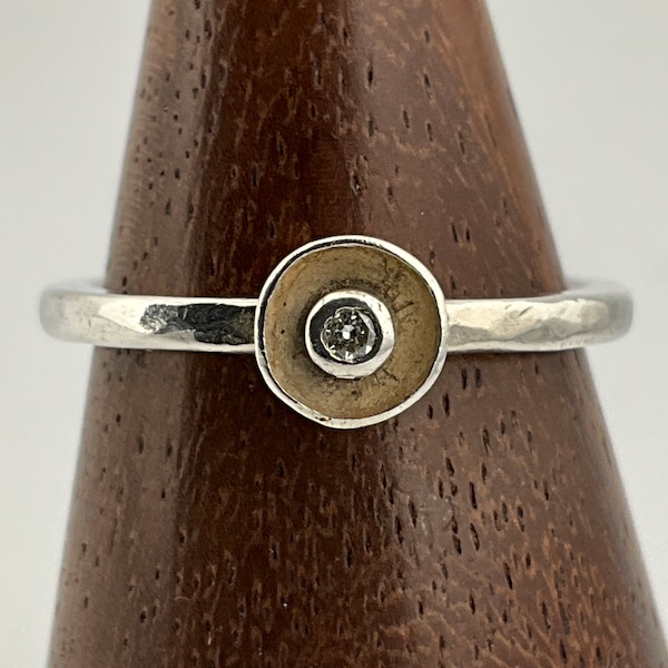 Vintage Diamond Sterling Silver Minimalist Band Ring, UK Size K, US Size 5 1/4, EU Size 49 1/2