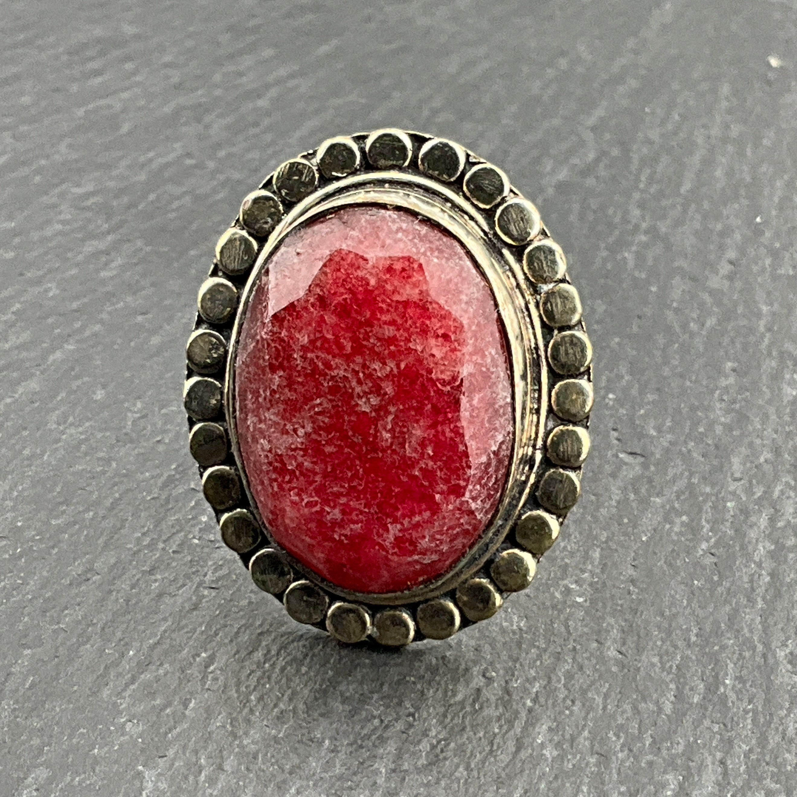 Vintage Thulite Sterling Silver Statement Ring, UK Size N1/2 Vintage Thulite Sterling Silver Statement Ring, UK Size N1/2