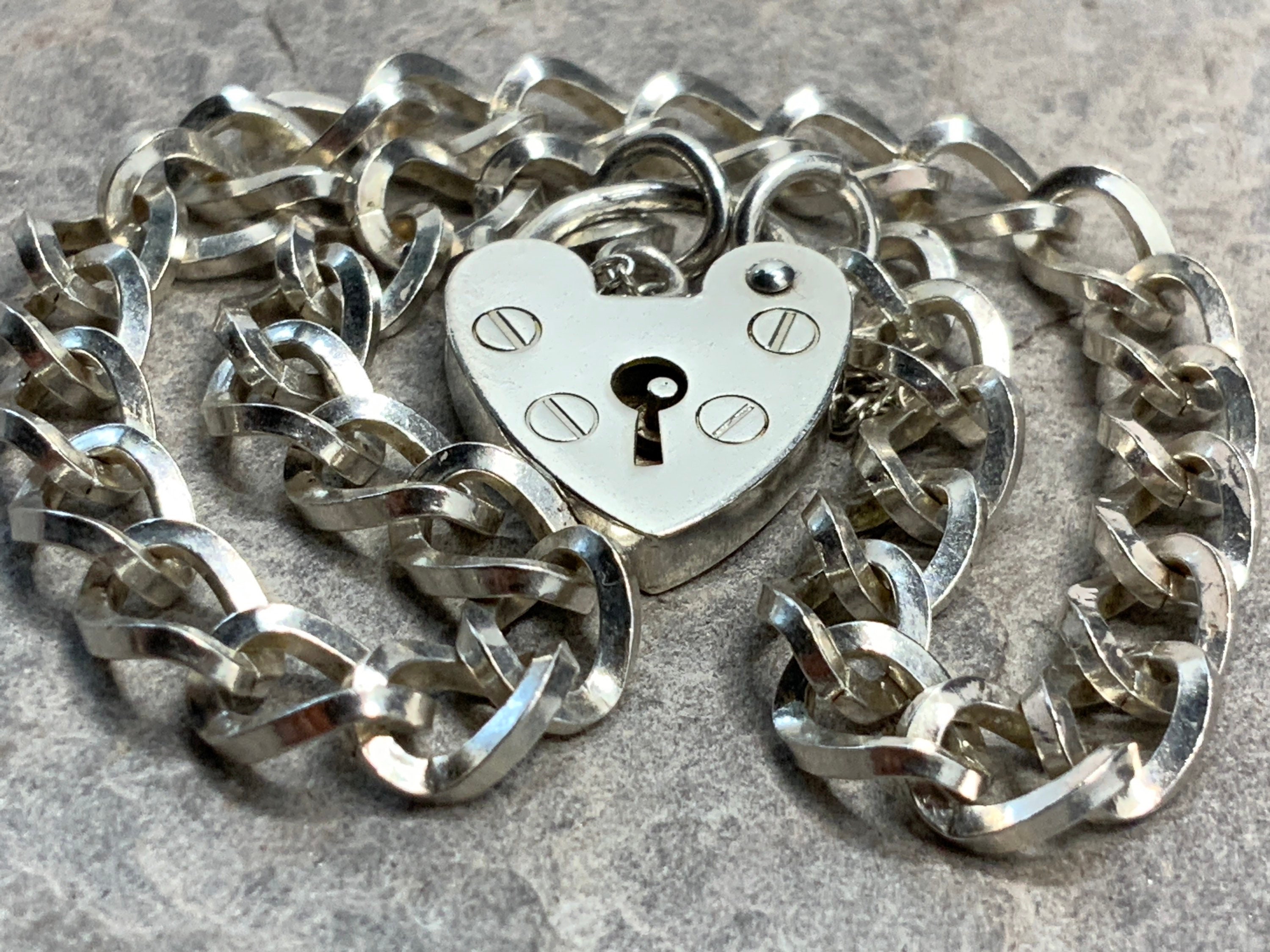 Vintage Sterling Silver Charm Bracelet Heart Padlock | Etsy