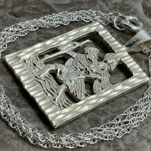 Vintage Solid Sterling Silver St Christopher Pendant Necklace
