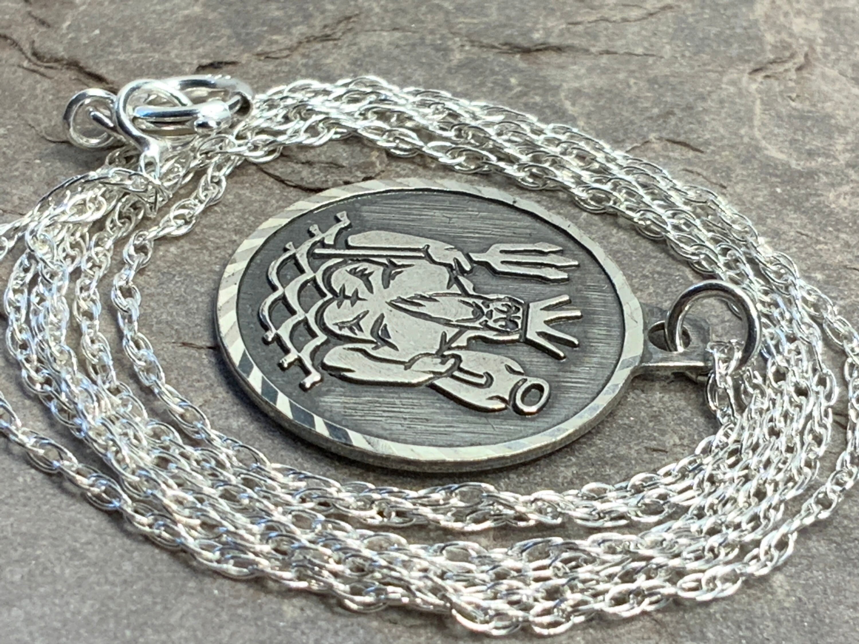 Vintage Solid Sterling Silver Zeus Pendant Necklace Etsy