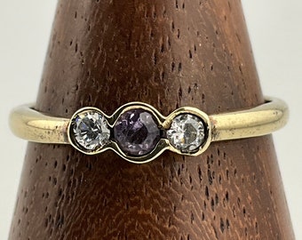 Vintage Solid 9ct Gold Amethyst & Spinel Ring, UK Size Q1/2, US Size 8 1/2, EU Size 58