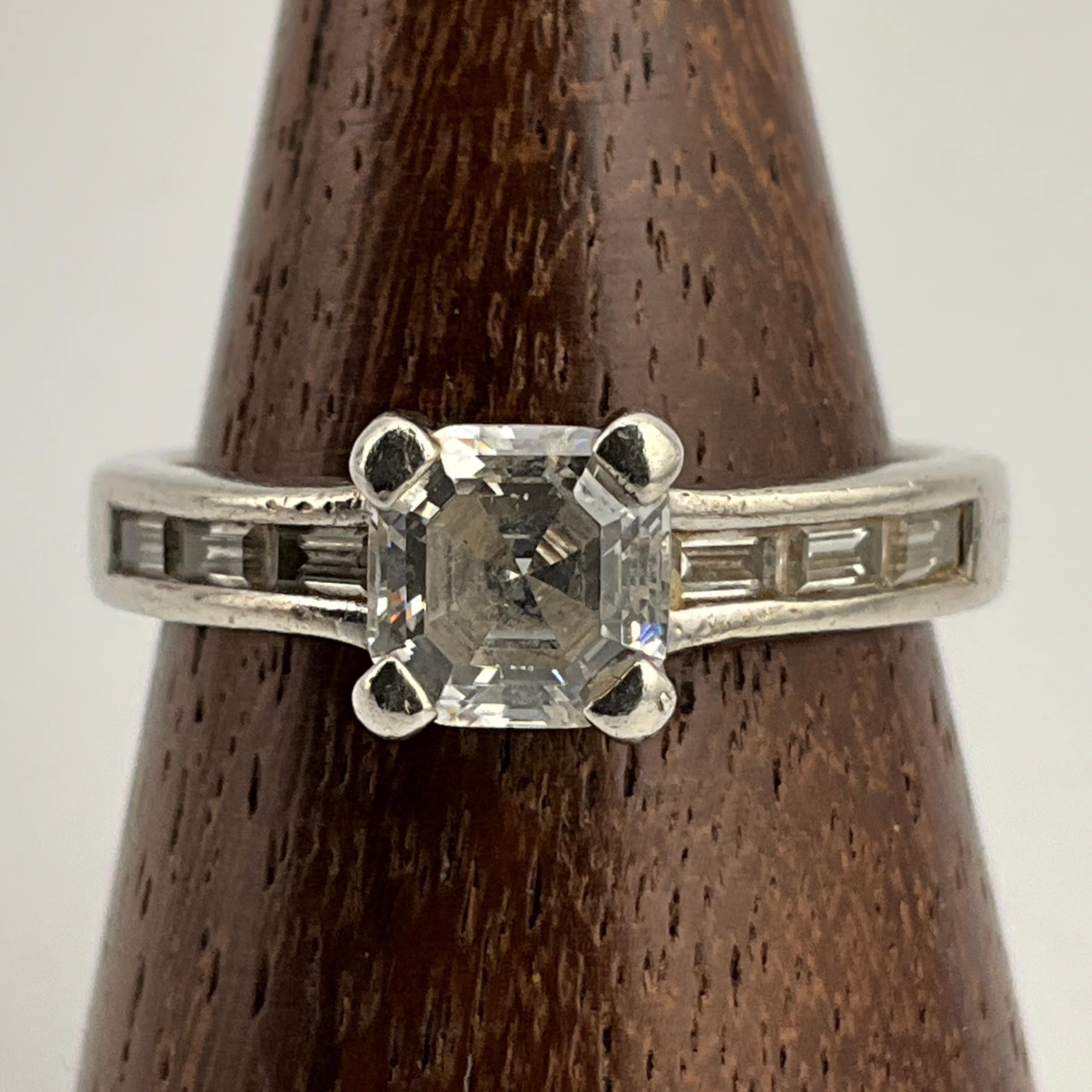 Vintage Square Cubic Zirconia Sterling Silver Ring, UK Size