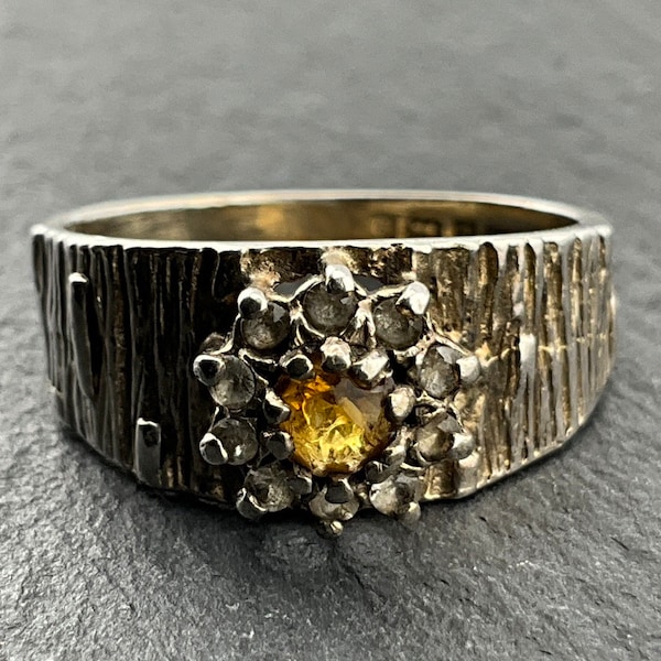 Vintage Citrine & Spinel Sterling Silver Solitaire Statement Ring, UK Size O, US Size 7, EU Size 54