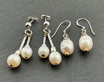 Boucles D'oreilles Pendantes Argent Massif 925 Avec Perle - Anciennes, Créateur