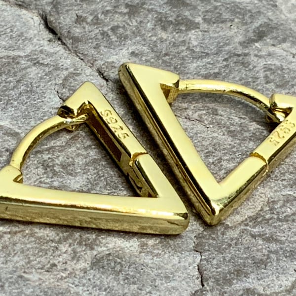 18ct Gold Gilded Sterling Silver Triangle Huggie Earrings