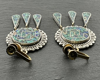 Boucles d'oreilles CLIP argentées et turquoise - Montres & Bijoux