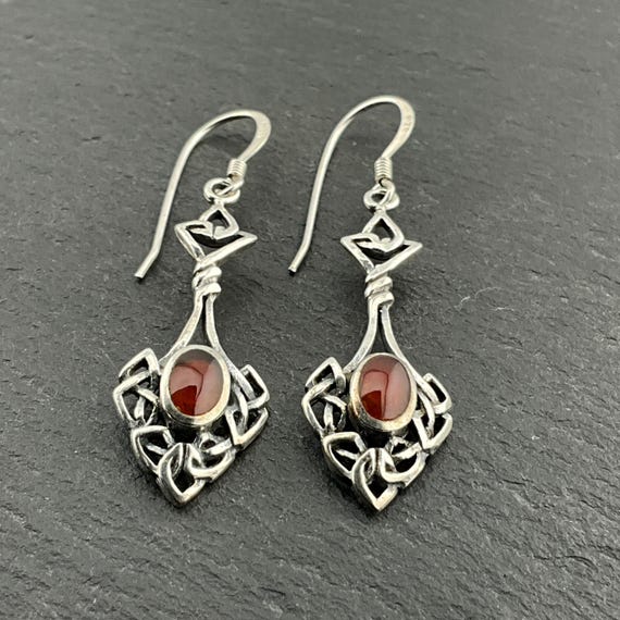 Orecchini Pendenti Argento 925 Con Nodo Celtico E Ambra - Gioielli Celtici Per Donna Regalo
