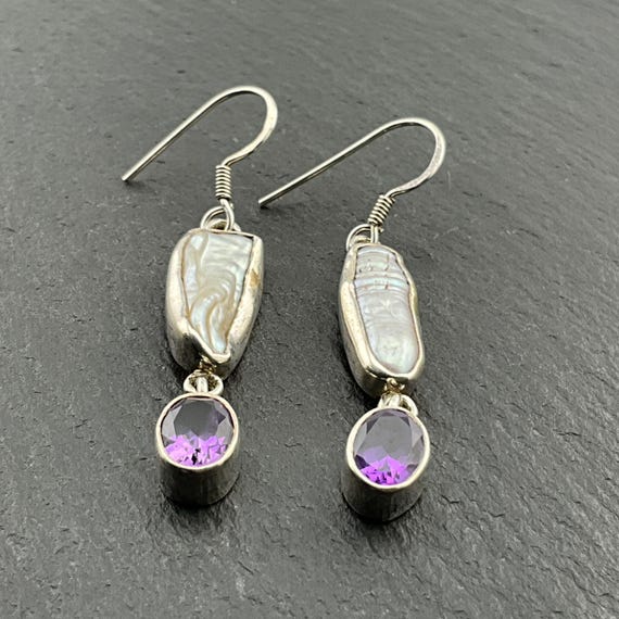 Sterling Silver Amethyst and Mother of Pearl Earrings Sterling Silver Amethyst and Mother of Pearl Earrings