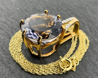 Vintage 9ct Gold Topaz & Diamond Pendant Necklace
