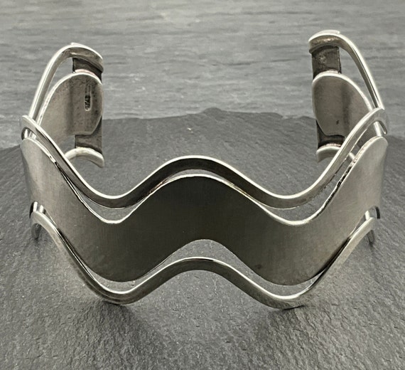 Vintage Solid Sterling Silver Torc Wave Bangle - image 1