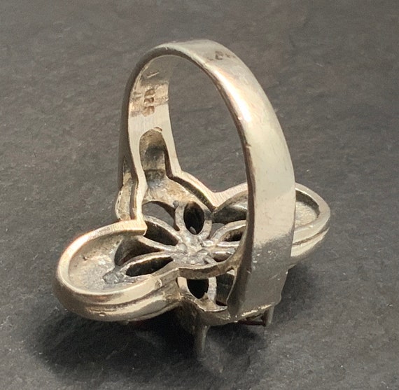Vintage Garnet Marcasite Sterling Silver Ring, UK… - image 4