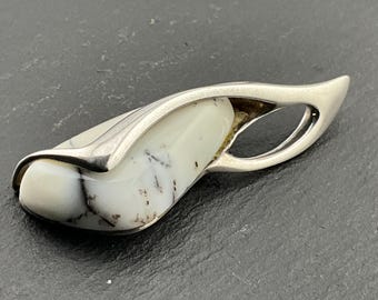 Vintage Dendritic Agate Heavy Sterling Silver Abstract Pendant