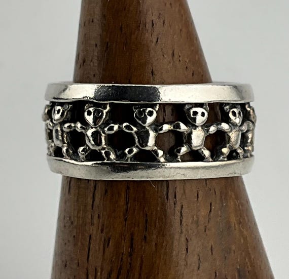 Vintage Sterling Silver Full Eternity Teddy Bear Band Ring, UK 