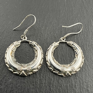 Vintage Heavy Sterling Silver Bohemian Hoop Dangle Earrings