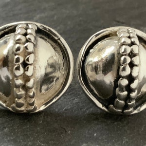 Vintage Large Heavy Sterling Silver Round Stud Earrings