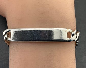Vintage Long Chunky Sterling Silver ID Bracelet - Etsy