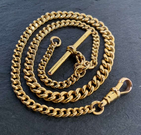 Vintage Heavy Solid 9ct Gold Pocket Watch Chain Gem