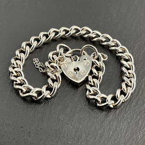 Vintage Sterling Silver Heart Padlock Charm Bracelet