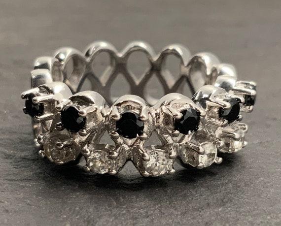 Vintage Moissanite & Onyx Sterling Silver Infinity Half Eternity Ring, UK Size L, US Size 5 1/2, EU Size 50 3/4 View 6