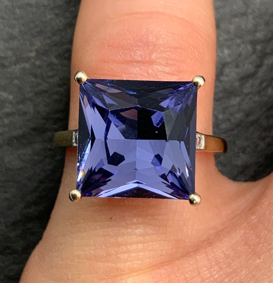 Bague Zircone Cubique Violette Forme Géométrique - Plaqué Argent Sterling Taille 54 - Neuve