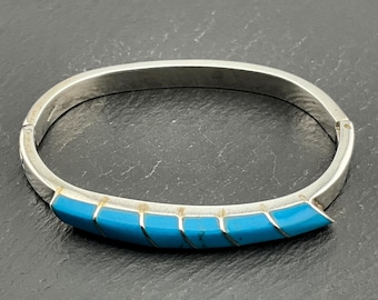 Vintage Sterling Silver Navajo Style Hinged Bangle Bracelet With