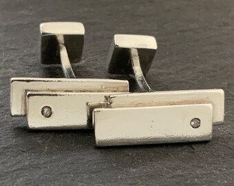 Boutons De Manchette Vintage Argent Massif Avec Motif Œil De Chat - Taille Diamant - Occasion