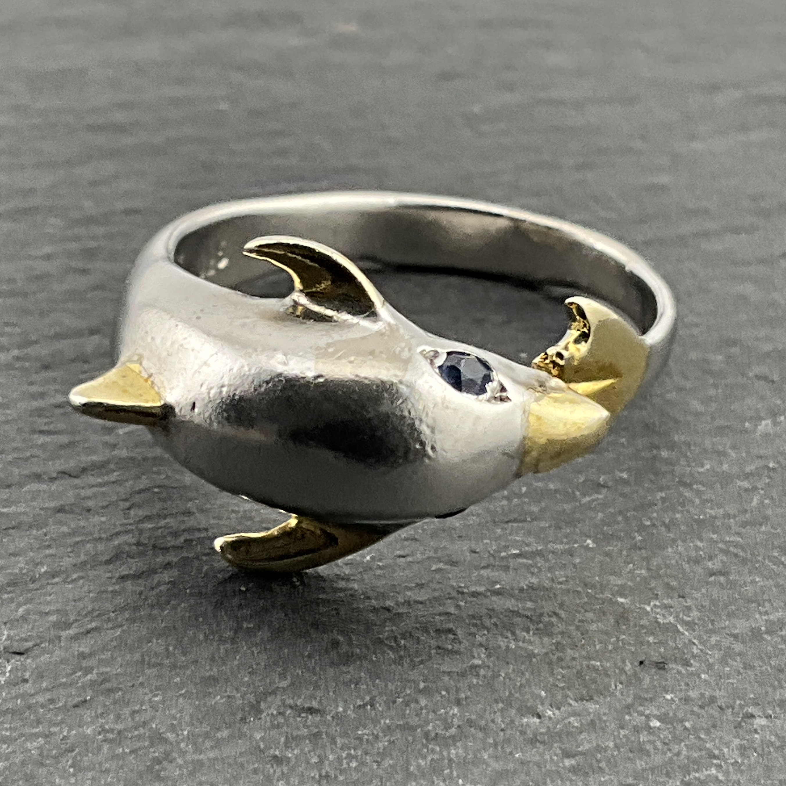 Vintage Blue Cubic Zirconia Sterling Silver Chunky Dolphin