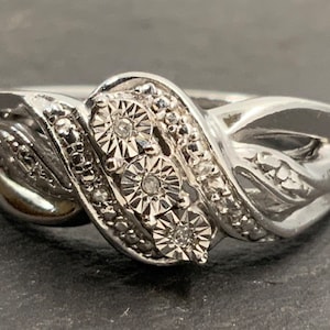 Vintage Diamant Sterling Silber Fancy Twist Statement Ring, UK Größe P, US Größe 7 1/2, EU Größe 55 1/4