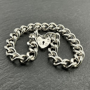 Vintage Sterling Silver Heart Padlock Charm Bracelet