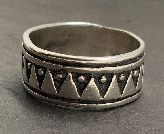 Vintage Sterling Silver Chunky Band Ring, UK Size… - image 3