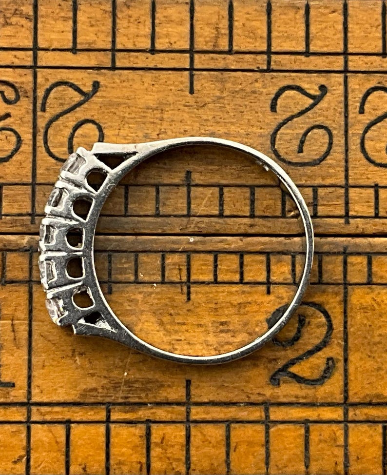 Vintage Cubic Zirconia Sterling Silver Half Eternity Band Ring, UK Size