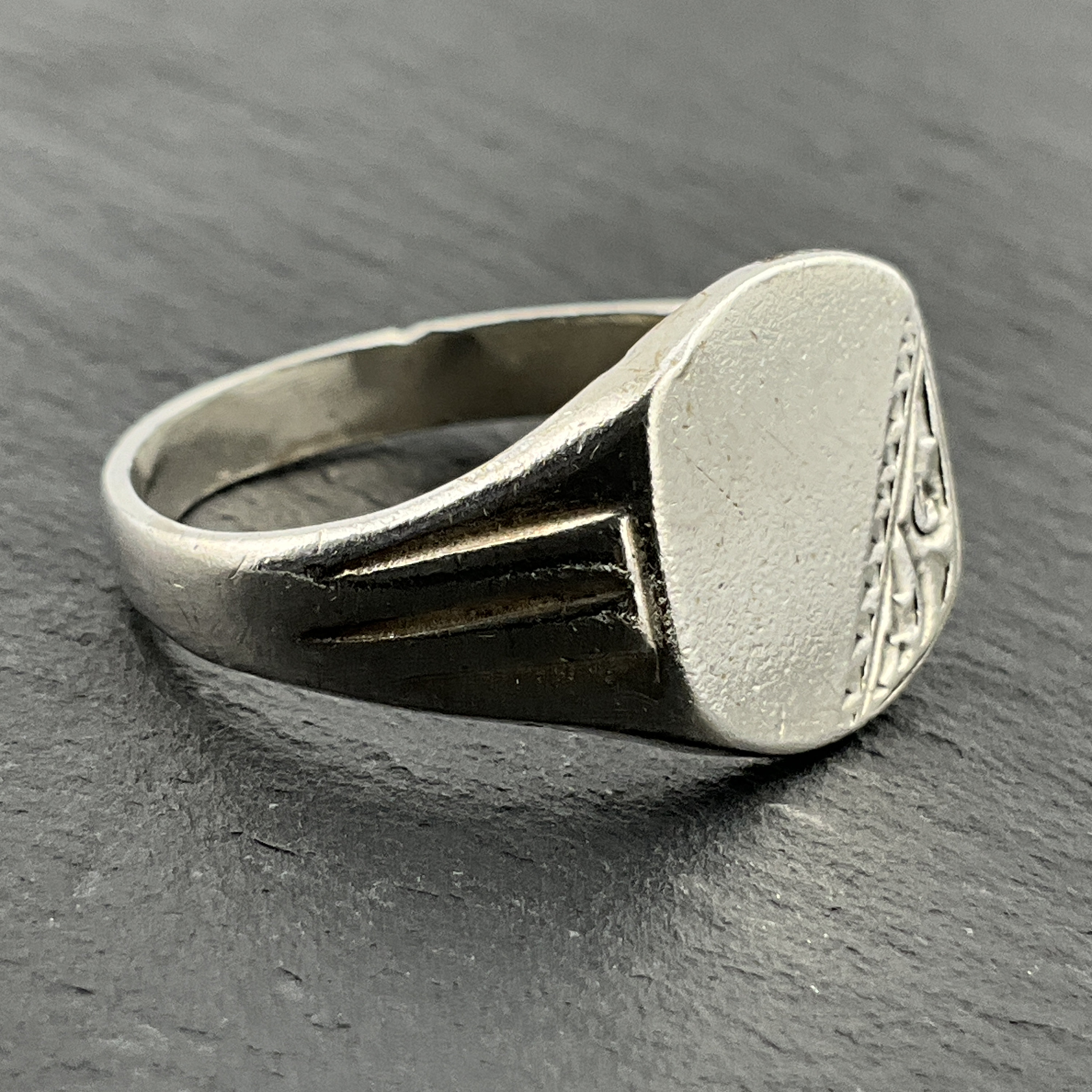 Vintage Sterling Silver Floral Scroll Signet Ring, UK Size