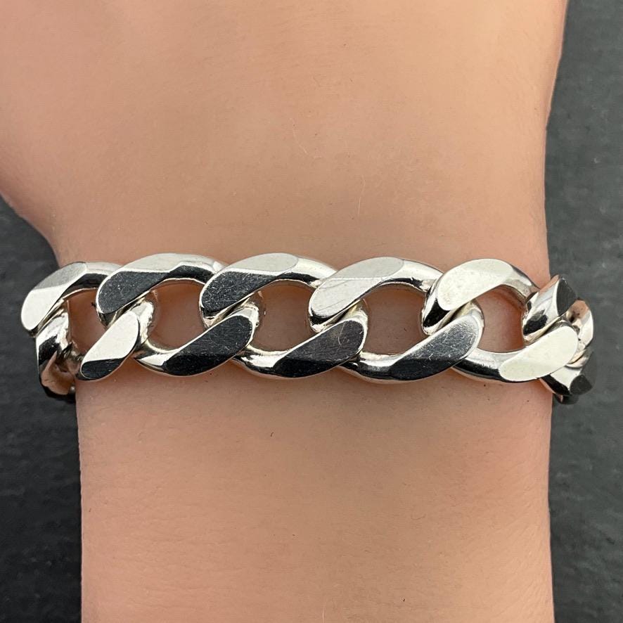 Vintage Chunky Heavy Sterling Silver Curb Link Bracelet - Etsy