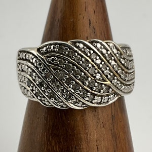 Vintage Diamond Sterling Silver Statement Ring, UK Size O, US Size 7, EU Size 54