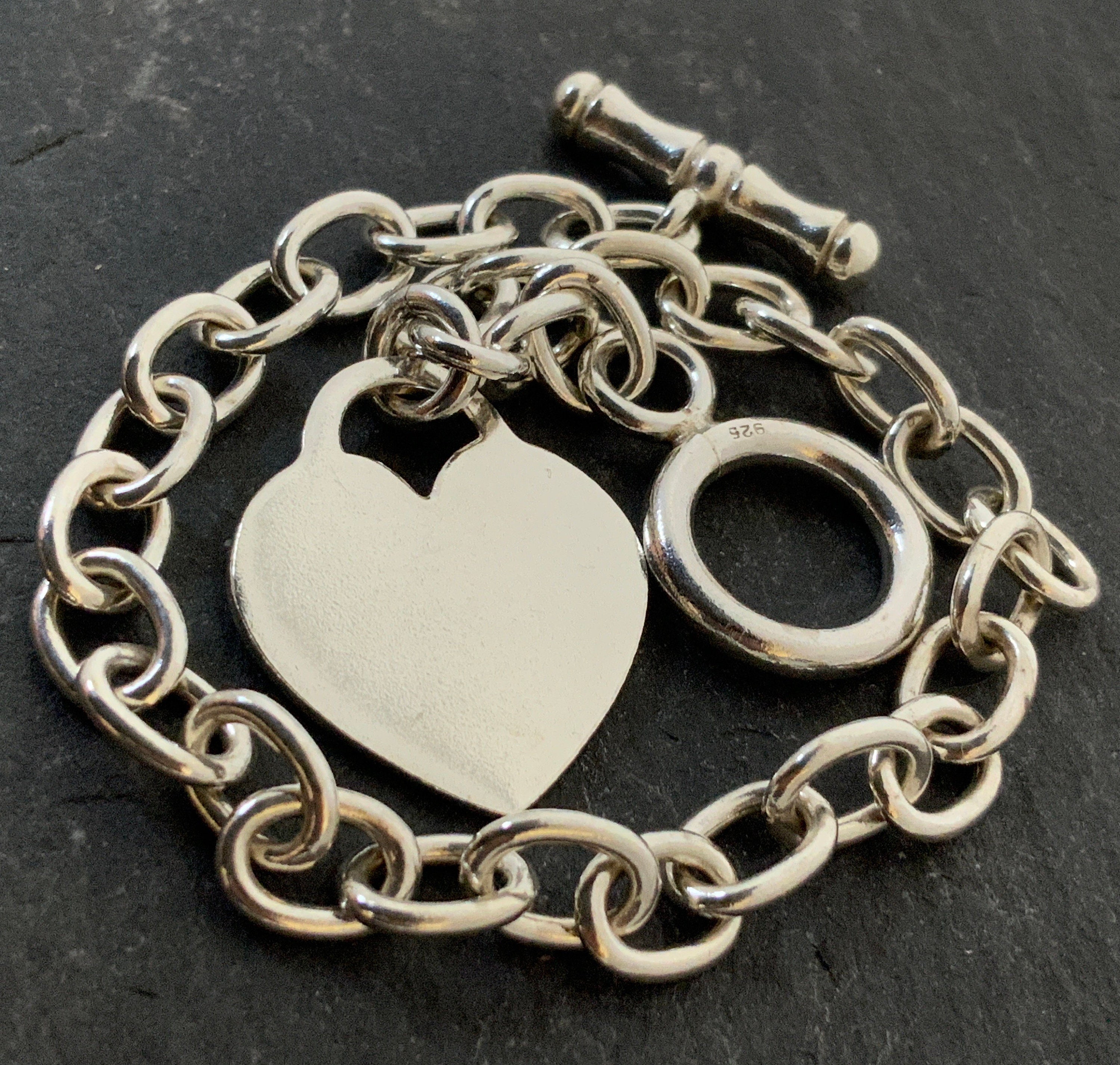 Vintage Sterling Silver T-bar Ring Heart Bracelet - Etsy