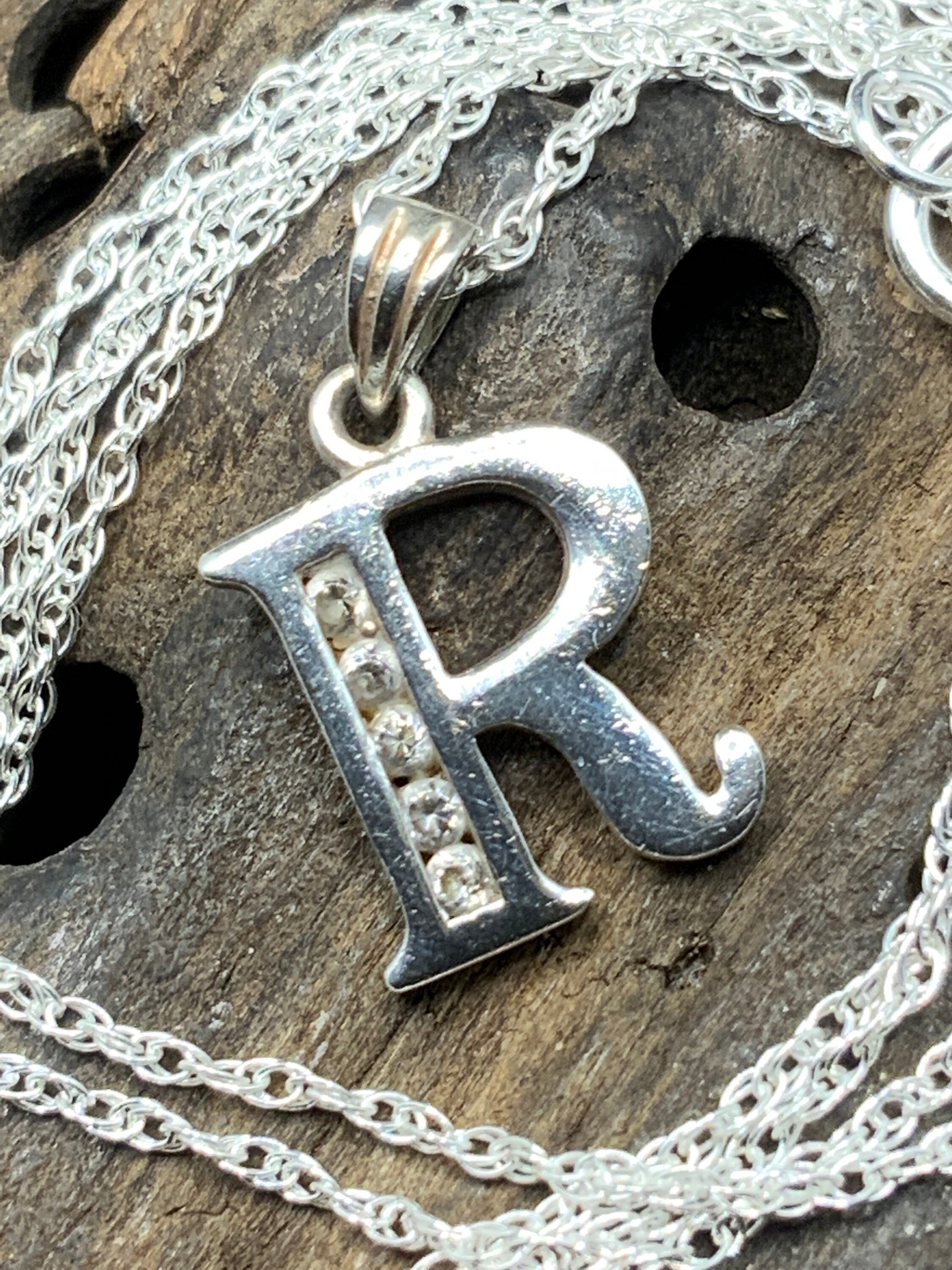 Letter r necklace sterling silver Clearance