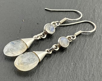 Orecchini pendenti vintage in argento sterling con pietra di luna e ametista - Italia