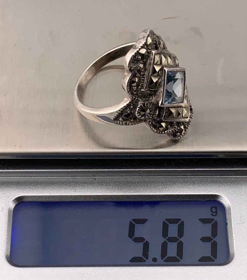 Vintage Topaz & Marcasite Sterling Silver Statement Ring, UK