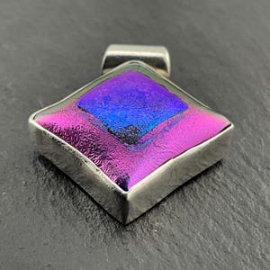 Vintage Dichroic Art Glass Sterling Silver Pendant Necklace