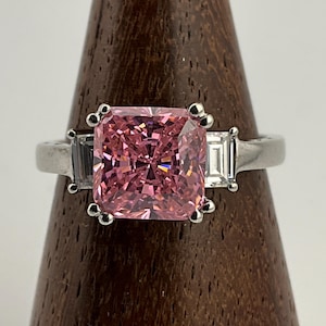 Vintage Pink & White Cubic Zirconia Sterling Silver Ring, UK Size O, US Size 7, EU Size 54