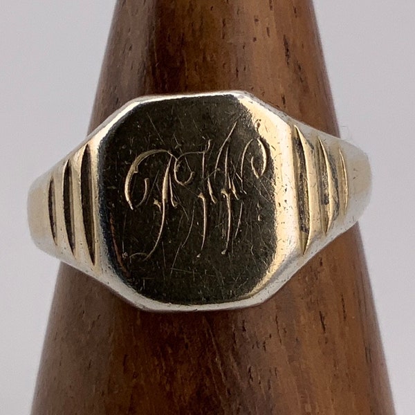 Vintage 9ct Gold Initial Sterling Silver Signet Ring, UK Size N, US Size 6 1/2, EU Size 52 3/4