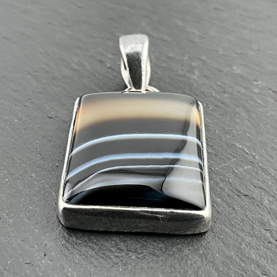 Pendentif Vintage En Argent Massif Et Agate - Bijou Ancien, Occasion, Sans Marque