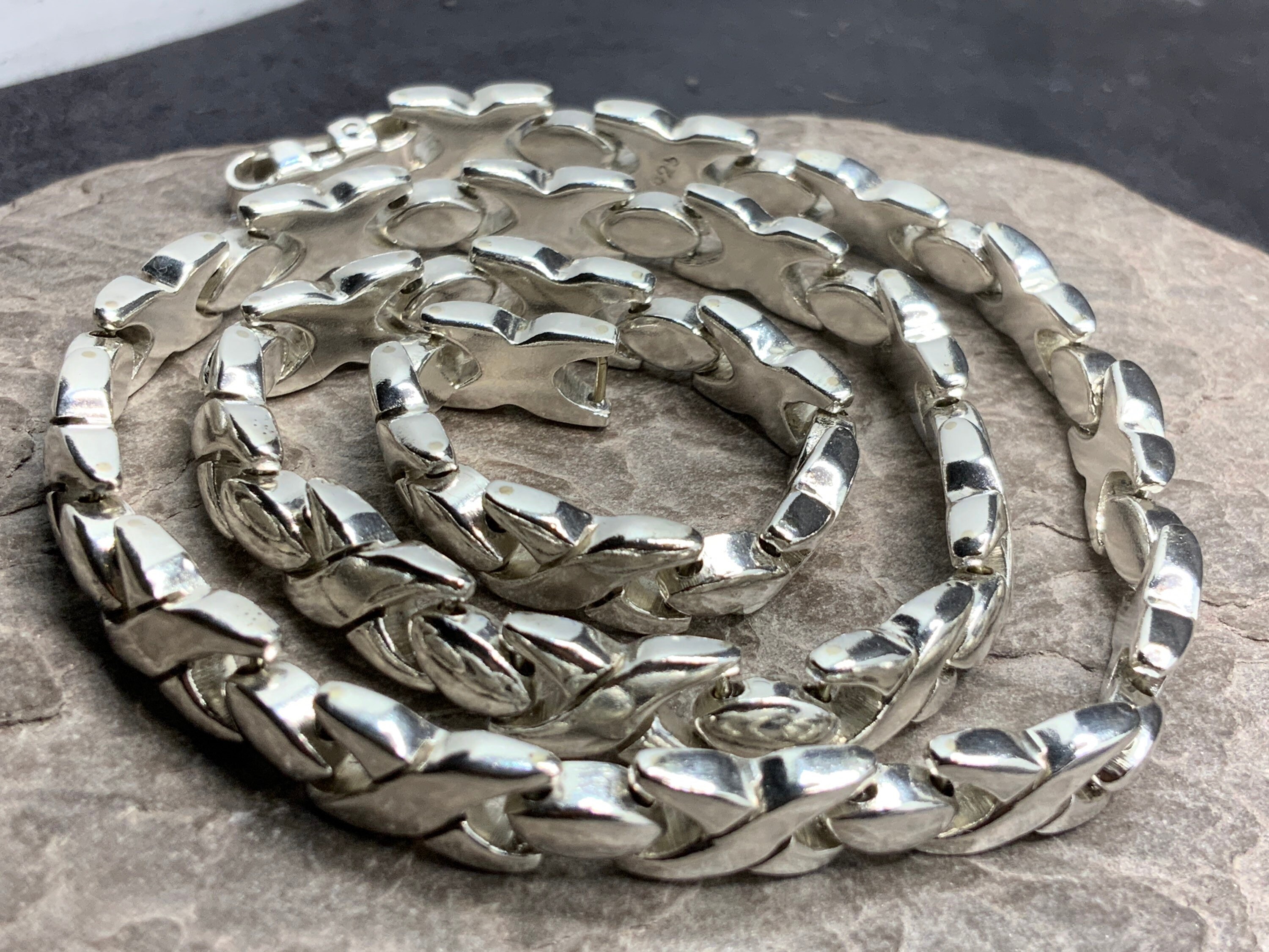 Sterling Silver Antiqued Fancy Link Necklace 