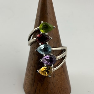 Vintage Amethyst, Citrine, Topaz, Garnet & Peridot Sterling Silver Multi-Stone Statement Ring, UK Size R1/2, US Size 9, EU Size 59 1/4