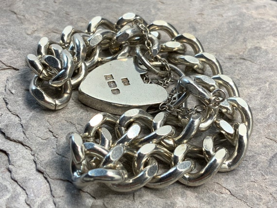 Vintage Sterling Silver Chunky Charm Bracelet Hea… - image 6